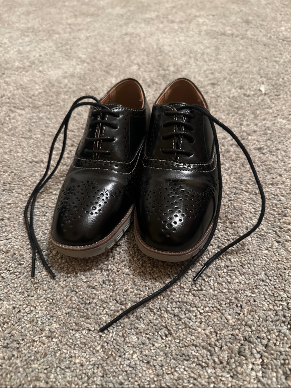 Deer Stags Black Brogue Lace-Up Kids Dress Shoes